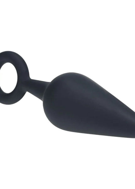 LEVELZ Silicone Anal Plug with Loop - Medium - Black - Black Medium Butt Plug