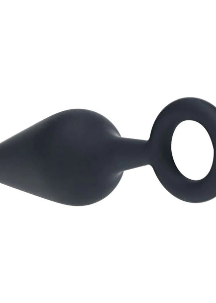LEVELZ Silicone Anal Plug with Loop - Medium - Black - Black Medium Butt Plug