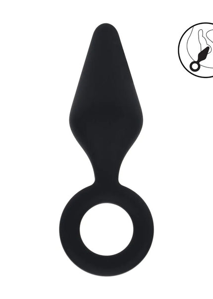 LEVELZ Silicone Anal Plug with Loop - Large - Black Large Butt Plug