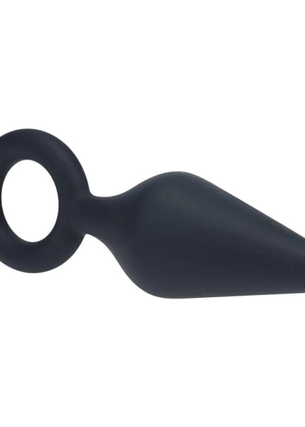 LEVELZ Silicone Anal Plug with Loop - Large - Black Large Butt Plug
