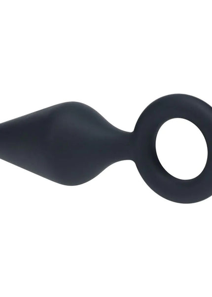 LEVELZ Silicone Anal Plug with Loop - Large - Black Large Butt Plug