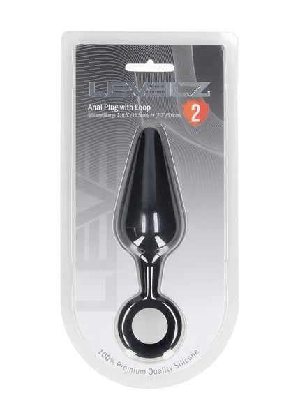 LEVELZ Silicone Anal Plug with Loop - Large - Black Large Butt Plug