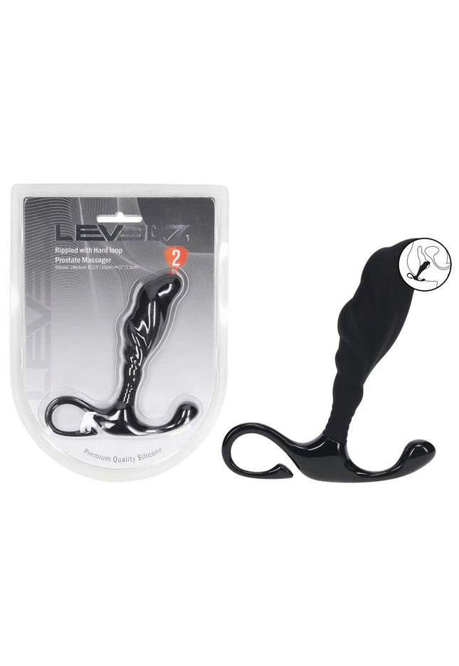 LEVELZ Rippled with Hard Loop Prostate Massager - Medium - Black Medium Prostate Massager
