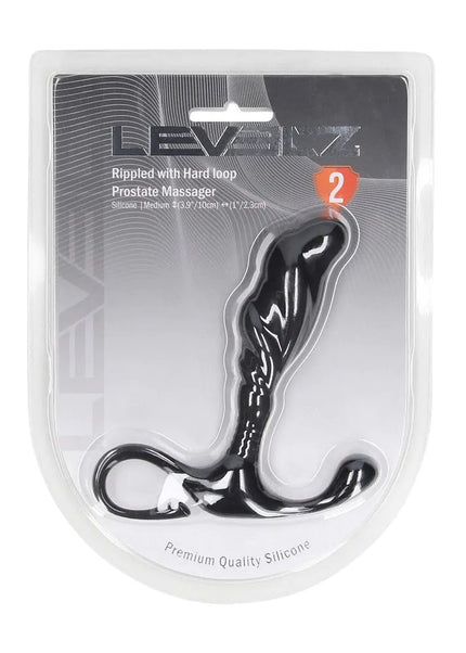 LEVELZ Rippled with Hard Loop Prostate Massager - Medium - Black Medium Prostate Massager