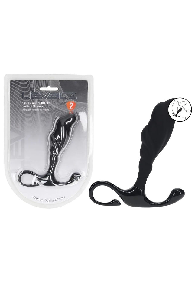 LEVELZ Rippled with Hard Loop Prostate Massager - Large - Black Large Prostate Massager