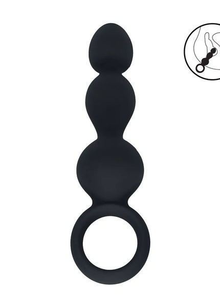 LEVELZ Beaded Silicone Anal Probe with Loop - Black 15.3 cm Beaded Anal Plug
