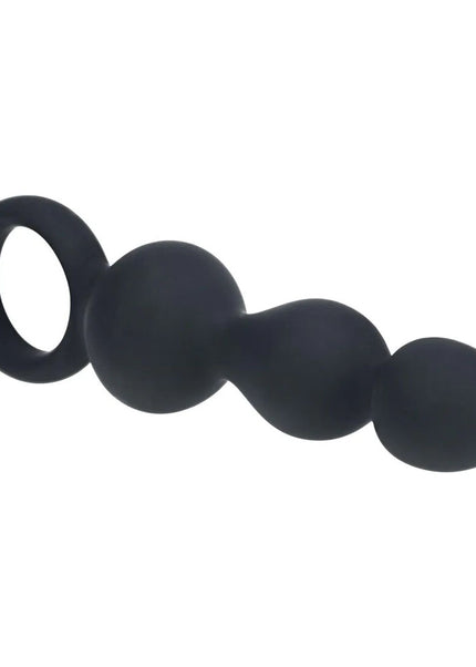 LEVELZ Beaded Silicone Anal Probe with Loop - Black 15.3 cm Beaded Anal Plug