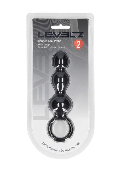 LEVELZ Beaded Silicone Anal Probe with Loop - Black 15.3 cm Beaded Anal Plug