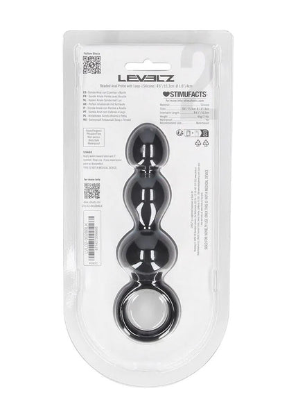 LEVELZ Beaded Silicone Anal Probe with Loop - Black 15.3 cm Beaded Anal Plug