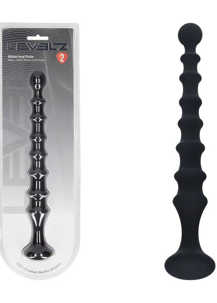 LEVELZ Ribbed Silicone Flared Anal Probe - Black 26.7 cm Anal Beads