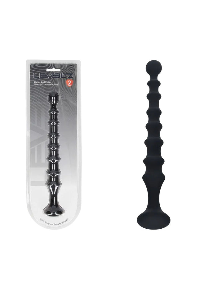 LEVELZ Ribbed Silicone Flared Anal Probe - Black 26.7 cm Anal Beads