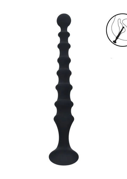 LEVELZ Ribbed Silicone Flared Anal Probe - Black 26.7 cm Anal Beads