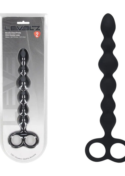LEVELZ Beaded Silicone Anal Probe with Double Loop - Black 24.5 cm Anal Beads