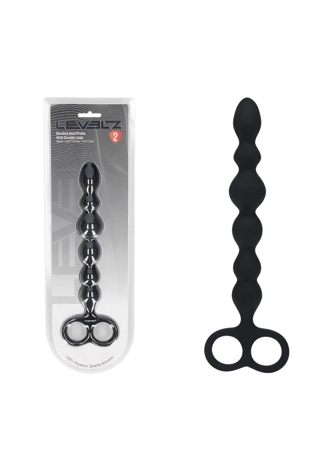 LEVELZ Beaded Silicone Anal Probe with Double Loop - Black 24.5 cm Anal Beads