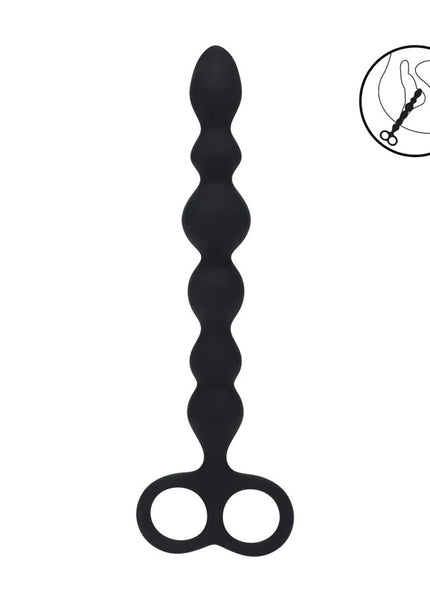 LEVELZ Beaded Silicone Anal Probe with Double Loop - Black 24.5 cm Anal Beads