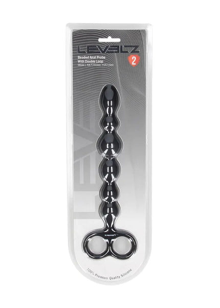 LEVELZ Beaded Silicone Anal Probe with Double Loop - Black 24.5 cm Anal Beads