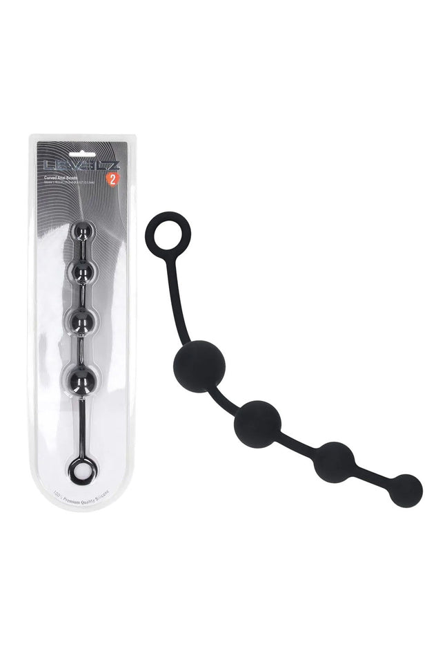 LEVELZ Curved Silicone Anal Beads - Black - Black 29.5 cm Anal Beads
