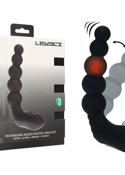 LEVELZ Rechargeable Beaded Prostate Massager - Black USB Rechargeable Heating + Vibrating Prostate Massager
