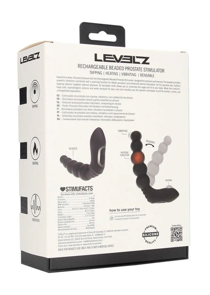 LEVELZ Rechargeable Beaded Prostate Massager - Black USB Rechargeable Heating + Vibrating Prostate Massager