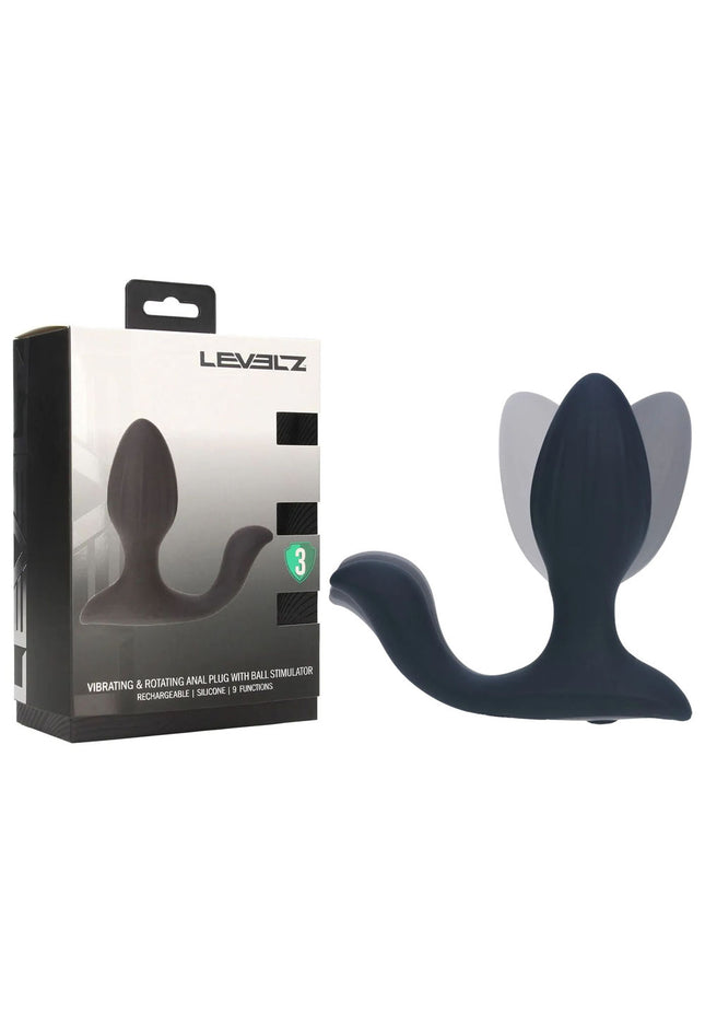 LEVELZ Vibrating & Rotating Anal Plug with Ball Stimulator - Black 10.7 cm USB Rechargeable Vibrating Butt Plug