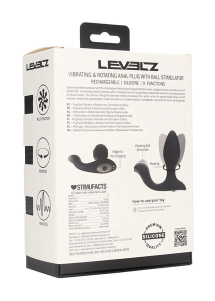 LEVELZ Vibrating & Rotating Anal Plug with Ball Stimulator - Black 10.7 cm USB Rechargeable Vibrating Butt Plug