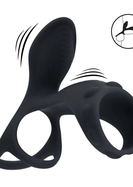 LEVELZ Vibrating Cock & Ball Ring with Shaft Loop - Black USB Rechargeable Vibrating Cock & Ball Rings