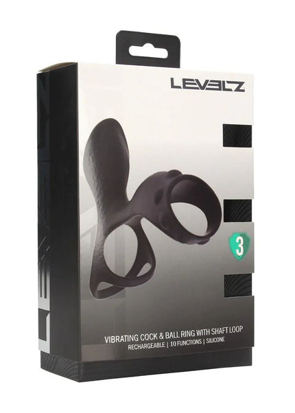 LEVELZ Vibrating Cock & Ball Ring with Shaft Loop - Black USB Rechargeable Vibrating Cock & Ball Rings