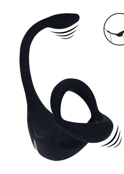 LEVELZ Remote Controlled Vibrating TriO Cock Ring with Prostate Stimulator - Black USB Rechargeable Vibrating Cock Ring with Anal Plug