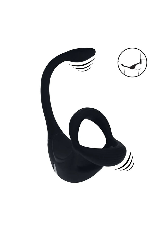 LEVELZ Remote Controlled Vibrating TriO Cock Ring with Prostate Stimulator - Black USB Rechargeable Vibrating Cock Ring with Anal Plug