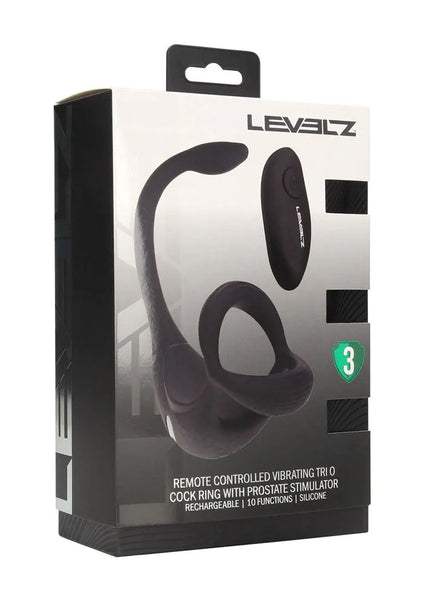 LEVELZ Remote Controlled Vibrating TriO Cock Ring with Prostate Stimulator - Black USB Rechargeable Vibrating Cock Ring with Anal Plug