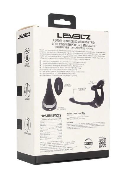 LEVELZ Remote Controlled Vibrating TriO Cock Ring with Prostate Stimulator - Black USB Rechargeable Vibrating Cock Ring with Anal Plug