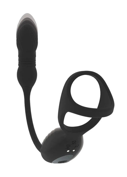 LEVELZ Vibrating & Thrusting TriO Cock Ring with Prostate Stimulator - Black USB Rechargeable Vibrating Cock Ring with Thrusting Prostate Plug