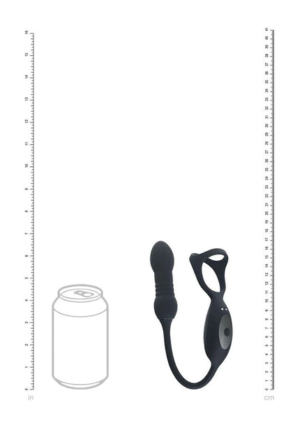 LEVELZ Vibrating & Thrusting TriO Cock Ring with Prostate Stimulator - Black USB Rechargeable Vibrating Cock Ring with Thrusting Prostate Plug