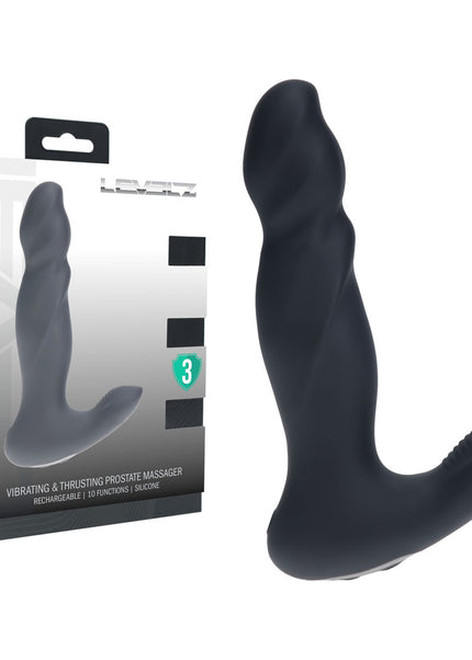 LEVELZ Vibrating & Thrusting Silicone Prostate Massager - Black 14.7 cm USB Rechargeable Thrusting Prostate Massager