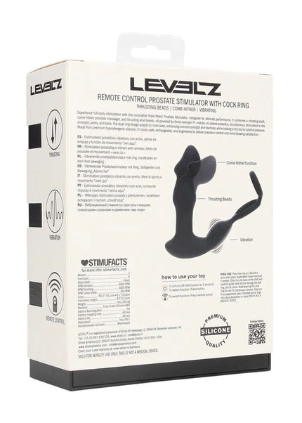 LEVELZ Remote Controlled Prostate Stimulator with Cock Ring - Black USB Rechargeable Vibrating Thrusting Prostate Massager with Cock Ring