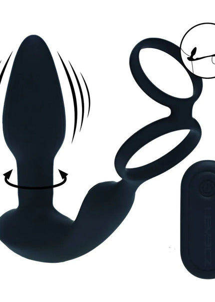 LEVELZ Dual Vibrating Prostate Stimulator with Cock Ring - Black USB Rechargeable Vibrating Butt Plug with Cock Ring