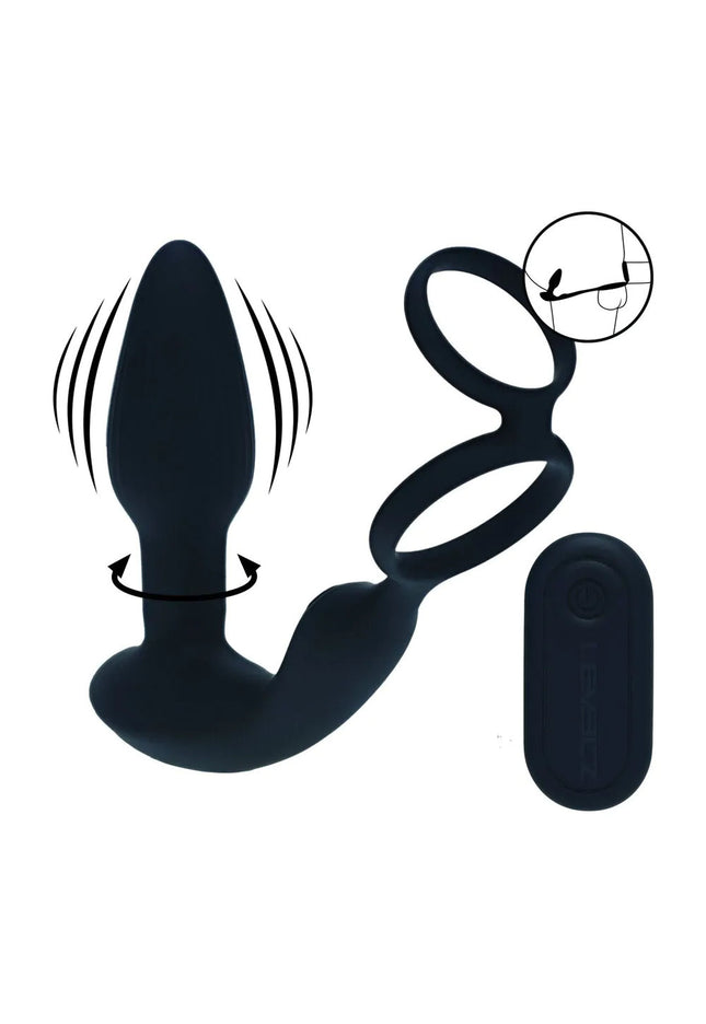 LEVELZ Dual Vibrating Prostate Stimulator with Cock Ring - Black USB Rechargeable Vibrating Butt Plug with Cock Ring
