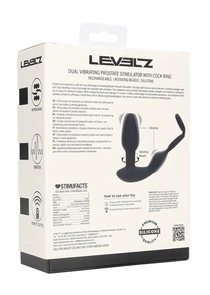LEVELZ Dual Vibrating Prostate Stimulator with Cock Ring - Black USB Rechargeable Vibrating Butt Plug with Cock Ring