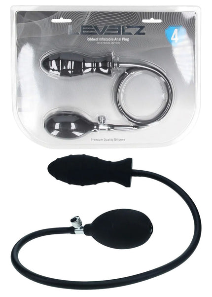LEVELZ Ribbed Inflatable Anal Plug - Black Inflatable Butt Plug