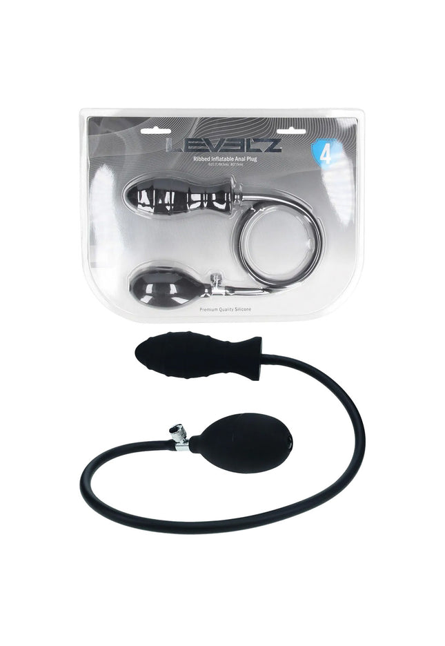 LEVELZ Ribbed Inflatable Anal Plug - Black Inflatable Butt Plug