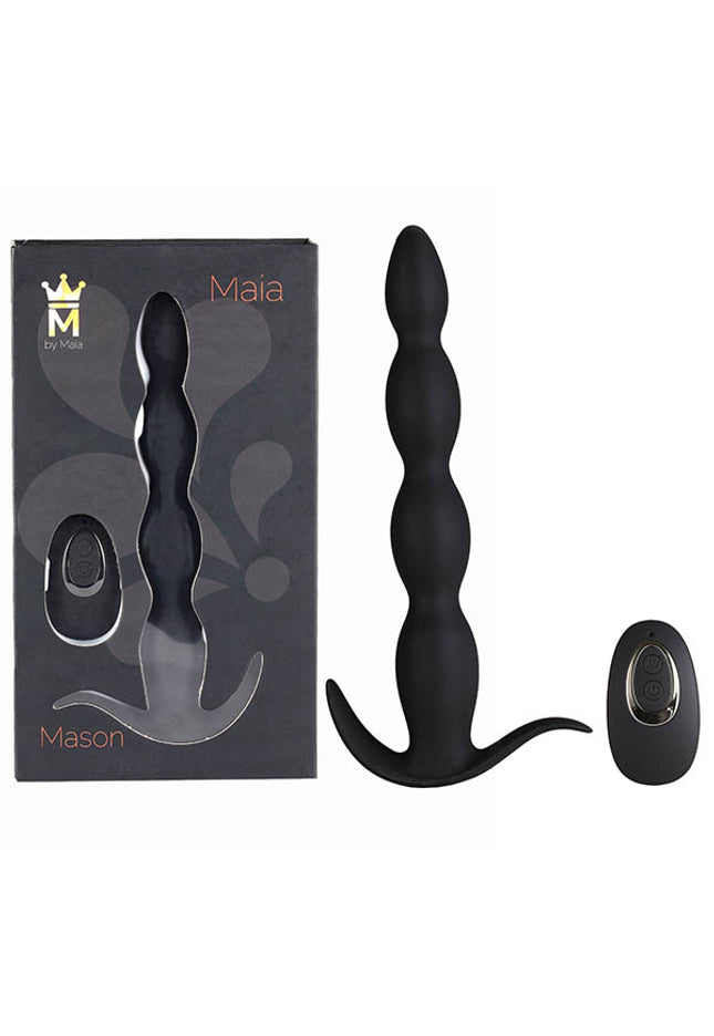 Maia Mason - Black 23.6 cm USB Rechargeable Anal Beads with Wireless Remote