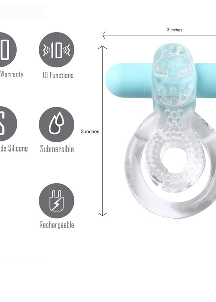 Maia Jayden - Clear/Blue USB Rechargeable Vibrating Cock & Ball Rings