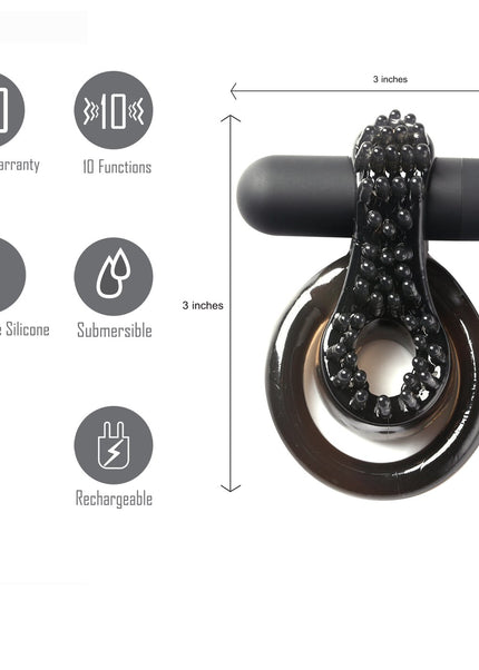 Maia Jagger - Black USB Rechargeable Vibrating Cock & Ball Ring