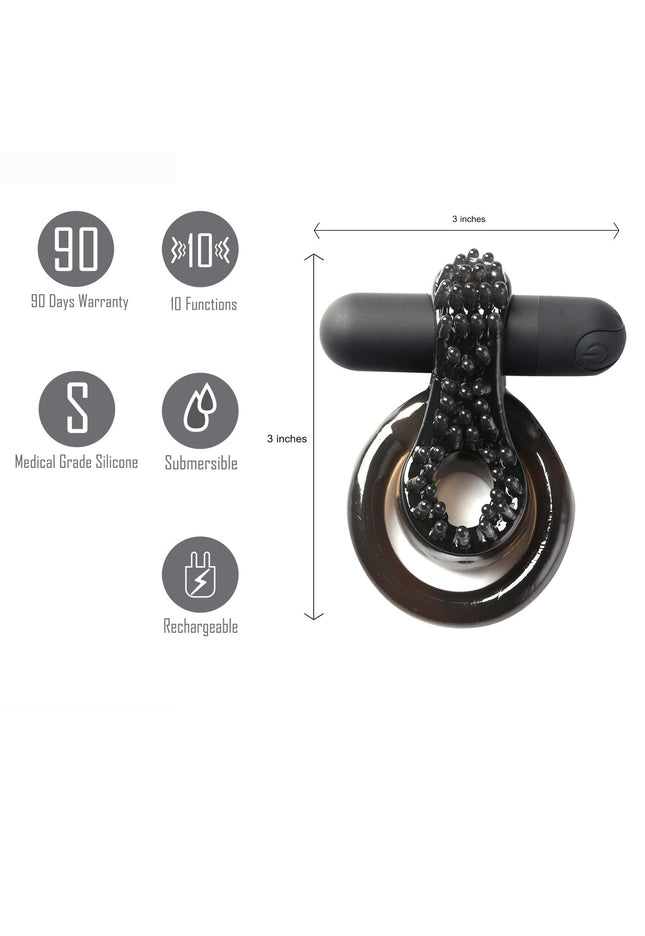 Maia Jagger - Black USB Rechargeable Vibrating Cock & Ball Ring
