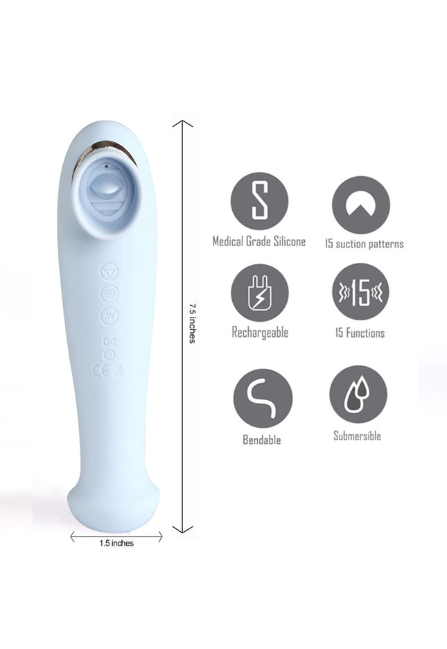 Maia Destiny - Blue USB Rechargeable Suction Fluttering Tongue Vibrator Wand