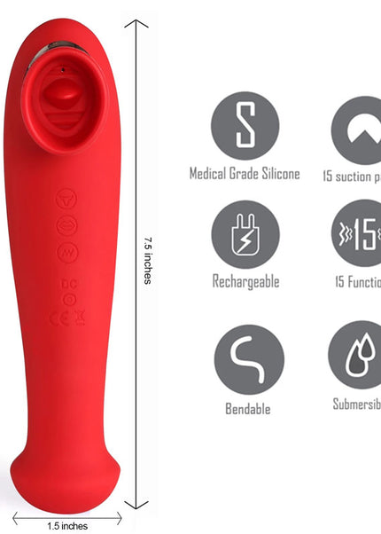 Maia Destiny - Red USB Rechargeable Suction Fluttering Tongue Vibrator Wand