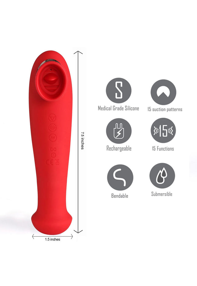 Maia Destiny - Red USB Rechargeable Suction Fluttering Tongue Vibrator Wand