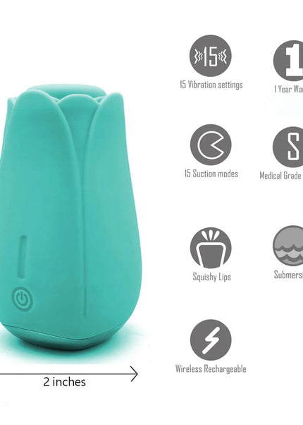Maia Tulip Pro - Teal - Teal Wireless Charging Pulsating Clitoral Stimulator