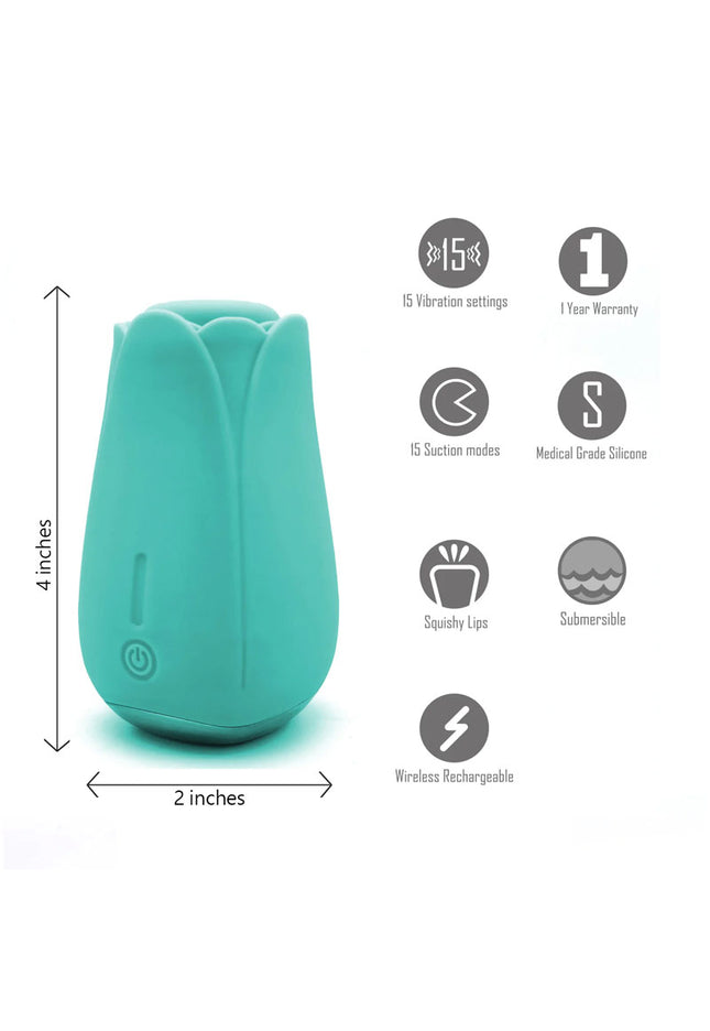 Maia Tulip Pro - Teal - Teal Wireless Charging Pulsating Clitoral Stimulator