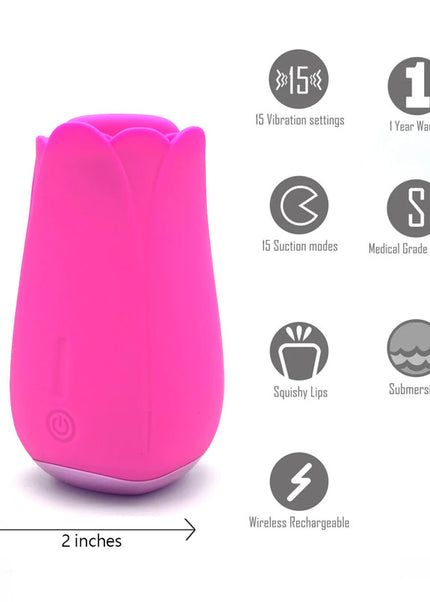 Maia Tulip Pro - Pink - Pink Wireless Charging Pulsating Clitoral Stimulator